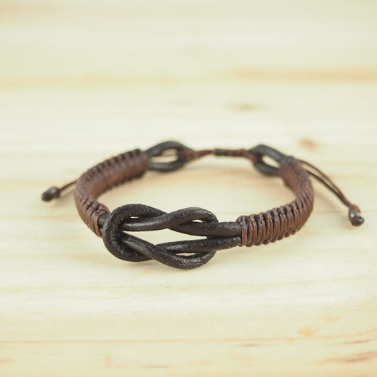 Bracelet mixte Macramé et cuir Fait Main Réglable Cadeau Homme | Eufon