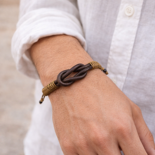 Bracelet mixte Macramé et cuir Fait Main Réglable Cadeau Homme | Eufon