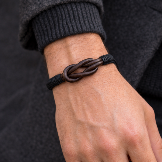 Bracelet mixte Macramé et cuir Fait Main Réglable Cadeau Homme | Eufon