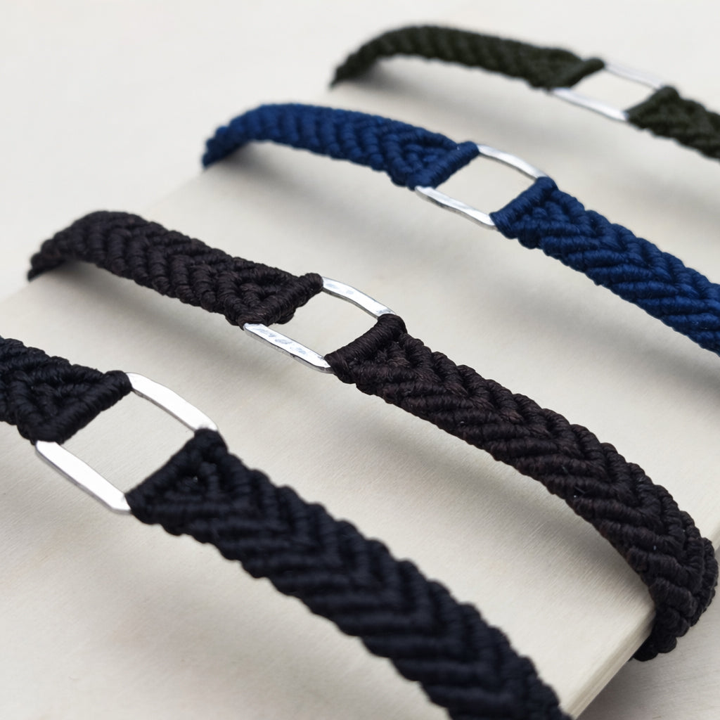Bracelet Homme Macramé et Argent 925 Fait Main Réglable | Carry
