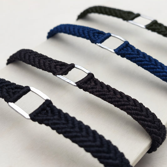 Bracelet Homme Macramé et Argent 925 Fait Main Réglable | Carry
