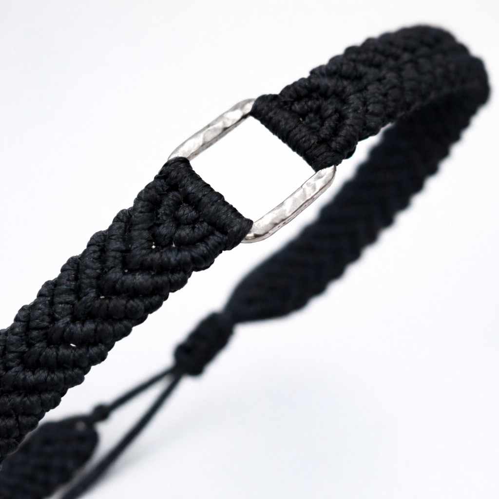 Bracelet Homme Macramé et Argent 925 Fait Main Réglable | Carry