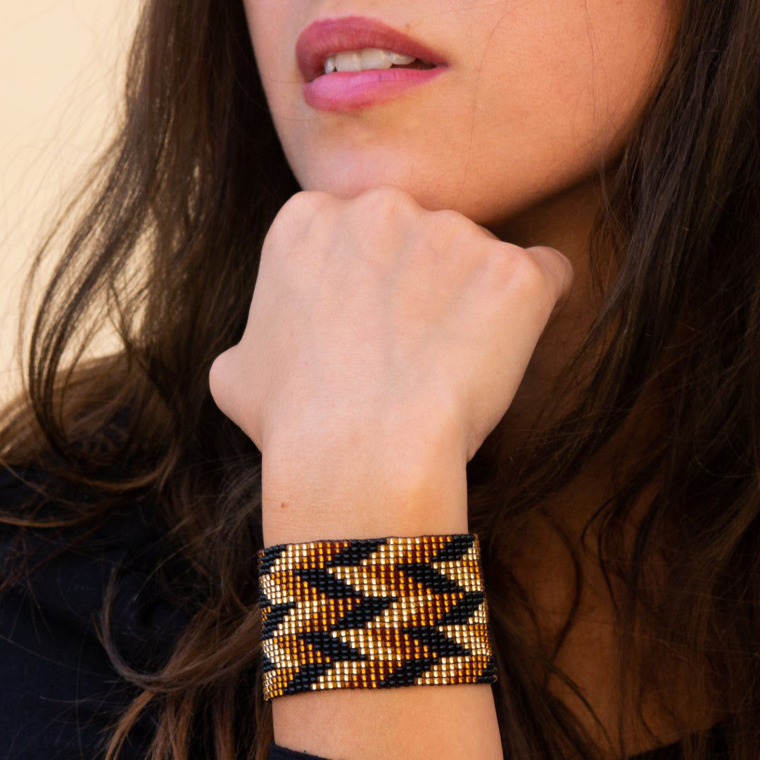 Manchette Perles Géométrique Bracelet Large Rocaille | Brama Eclair