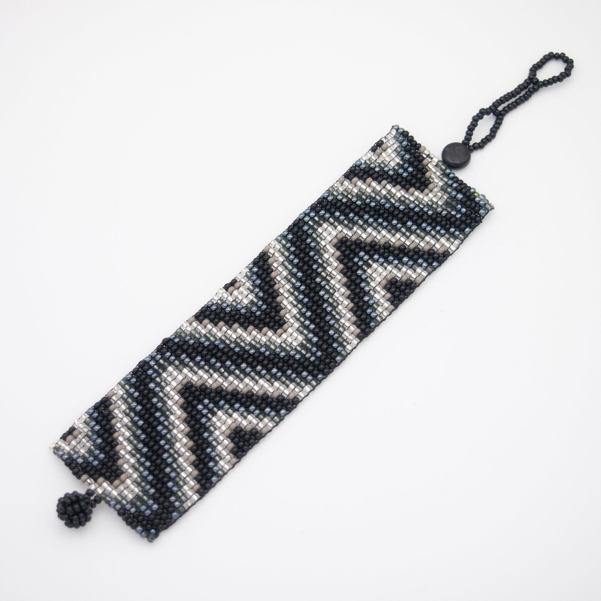 Manchette perles noir argent Manchette perles géométrique Bracelet large Bracelet perles rocaille Bracelet bohème Bracelet soirée