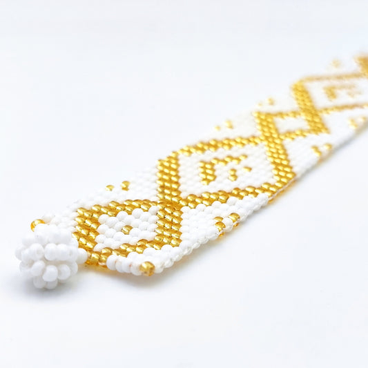 Bracelet perles Style Boho Chic Blanc doré Bracelet tissé Manchette Bracelet perles rocaille Bracelet bohème