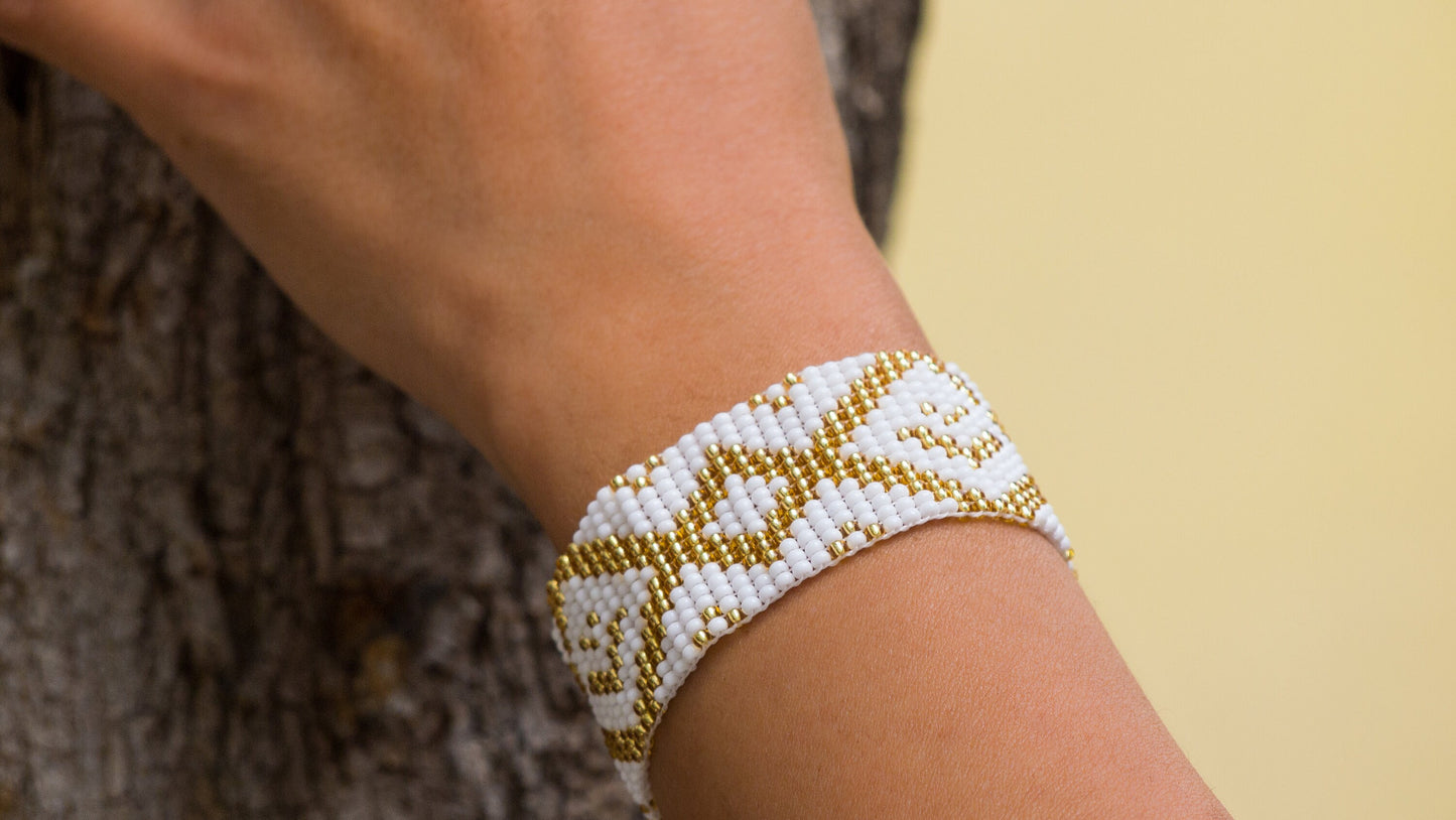 Bracelet perles Style Boho Chic Blanc doré Bracelet tissé Manchette Bracelet perles rocaille Bracelet bohème