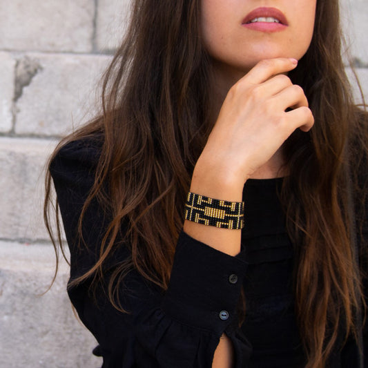 Bracelet Perles Géométrique Large Rocaille Années 20 Art Déco | Bramita Labyrinthe