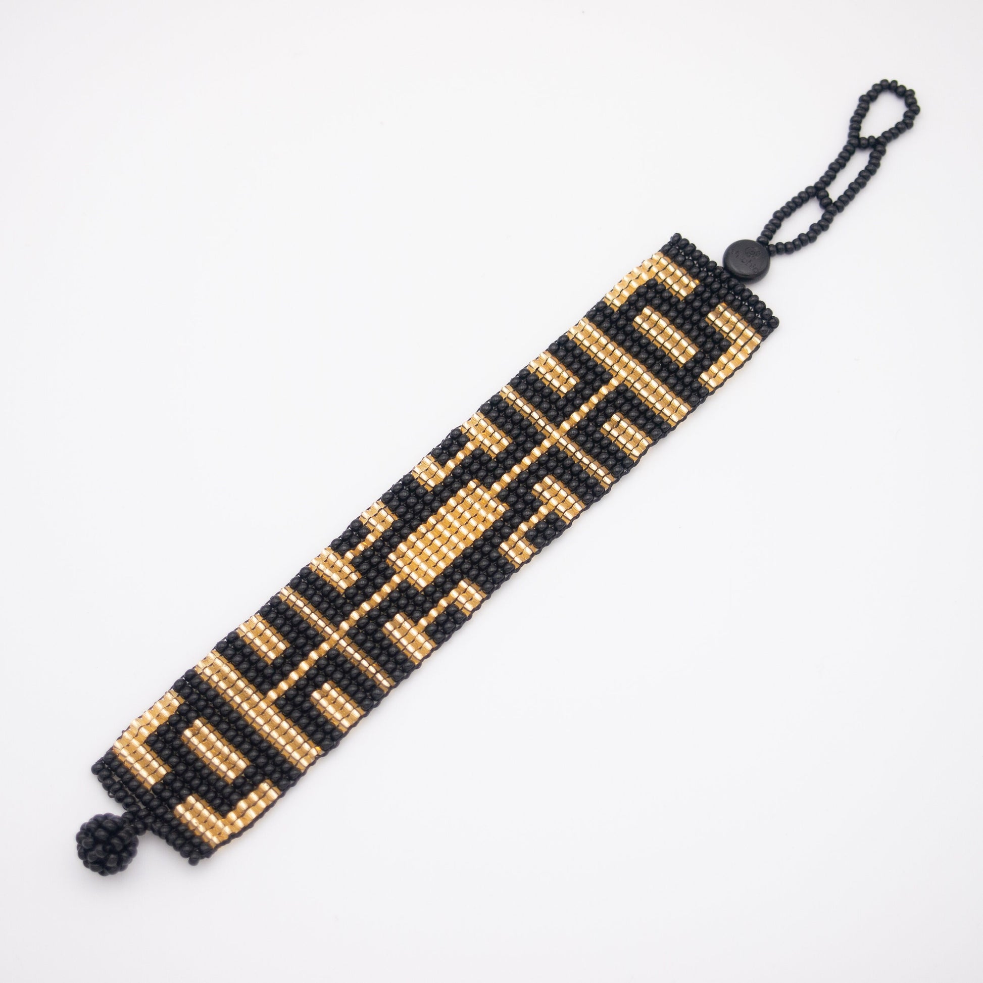 Bracelet perles Bracelet noir doré Bracelet géométrique Bracelet large Bracelet perles rocaille Bracelet années 20 Bracelet art déco