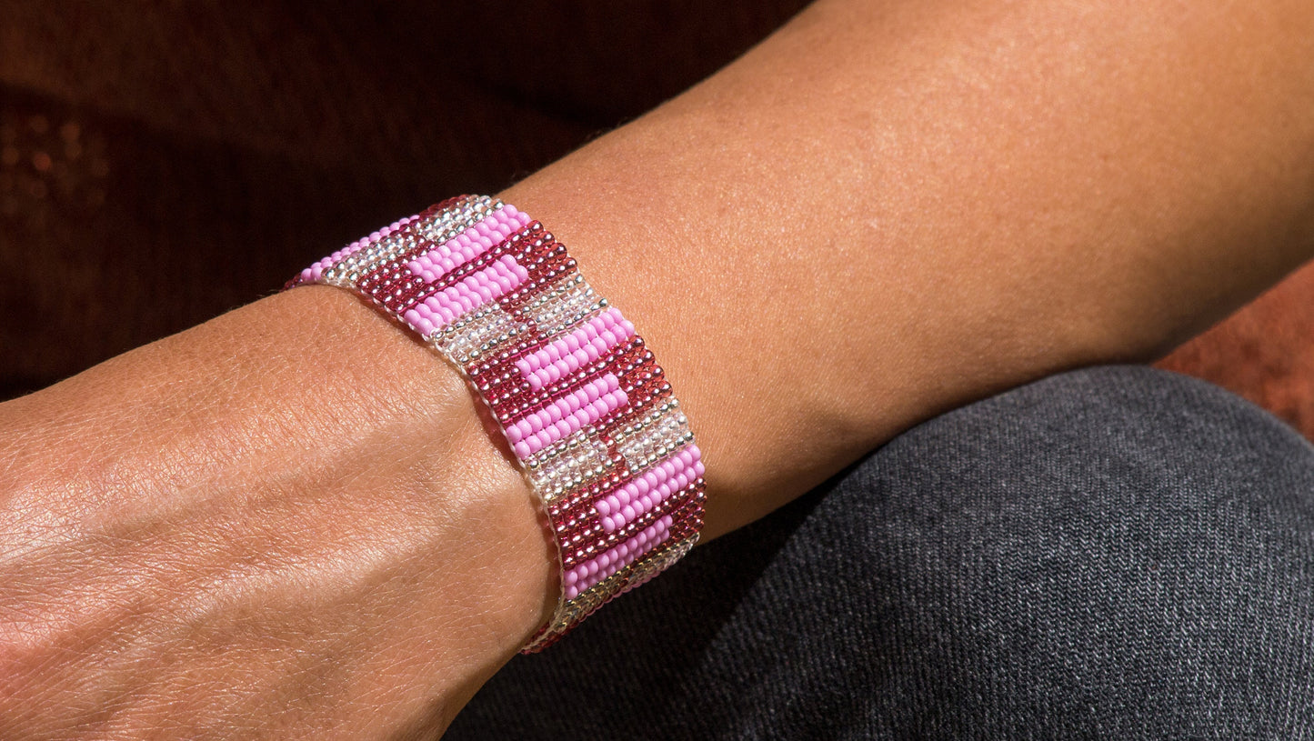 Bracelet perles tissé Style Boho Chic Rose Bracelet large Bracelet géométrique Bracelet artisanal fait main