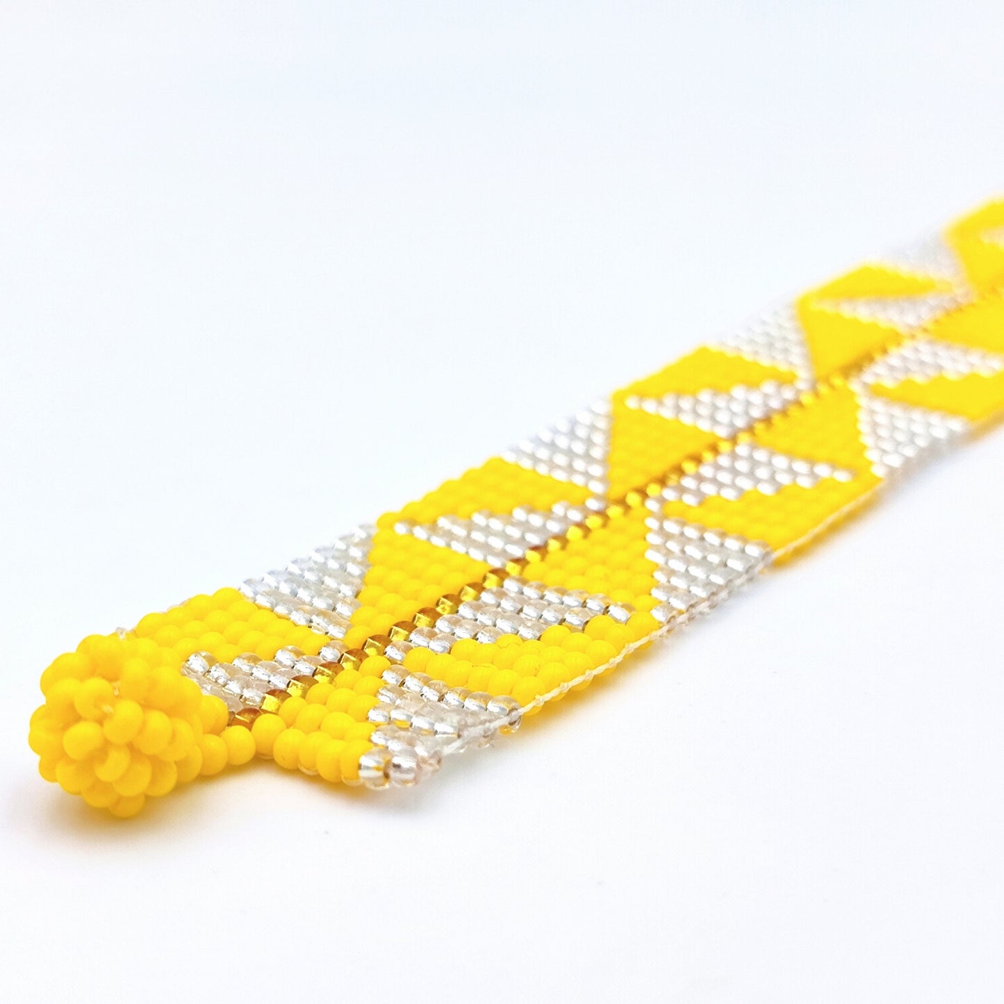 Bracelet perles tissé jaune Style Boho Chic Bracelet retro Bracelet géométrique Bracelet artisanal fait main