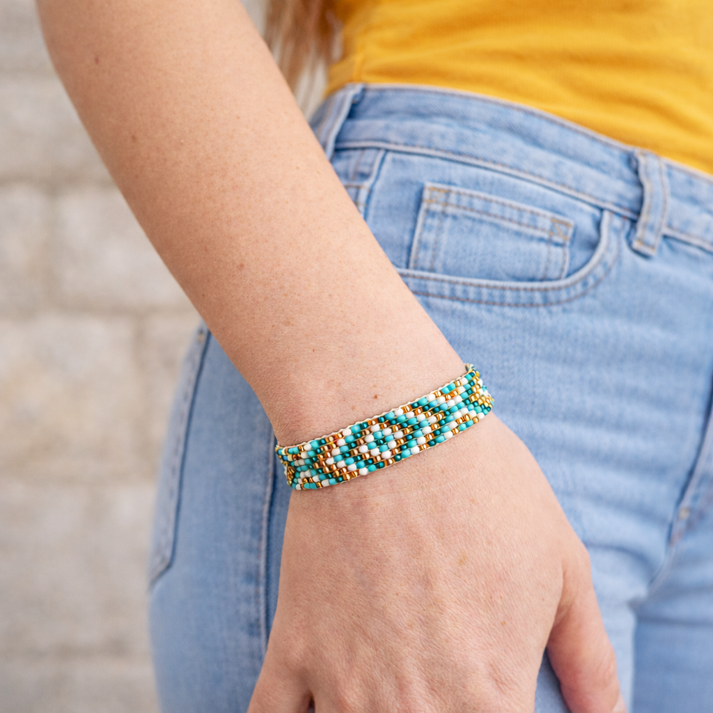 Bracelet Perles Rocaille Ethnique Style Boho Chic Fin Réglable | Bramy Losange