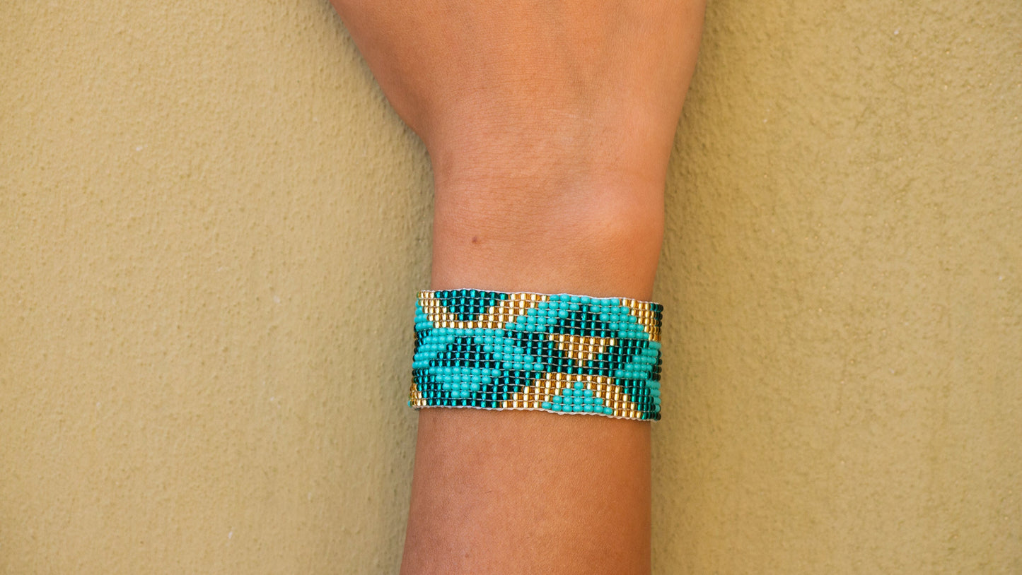 Bracelet perles turquoise Bracelet perles géométrique Bracelet large Bracelet tissé perles rocaille Bracelet bohème Bijoux Boho