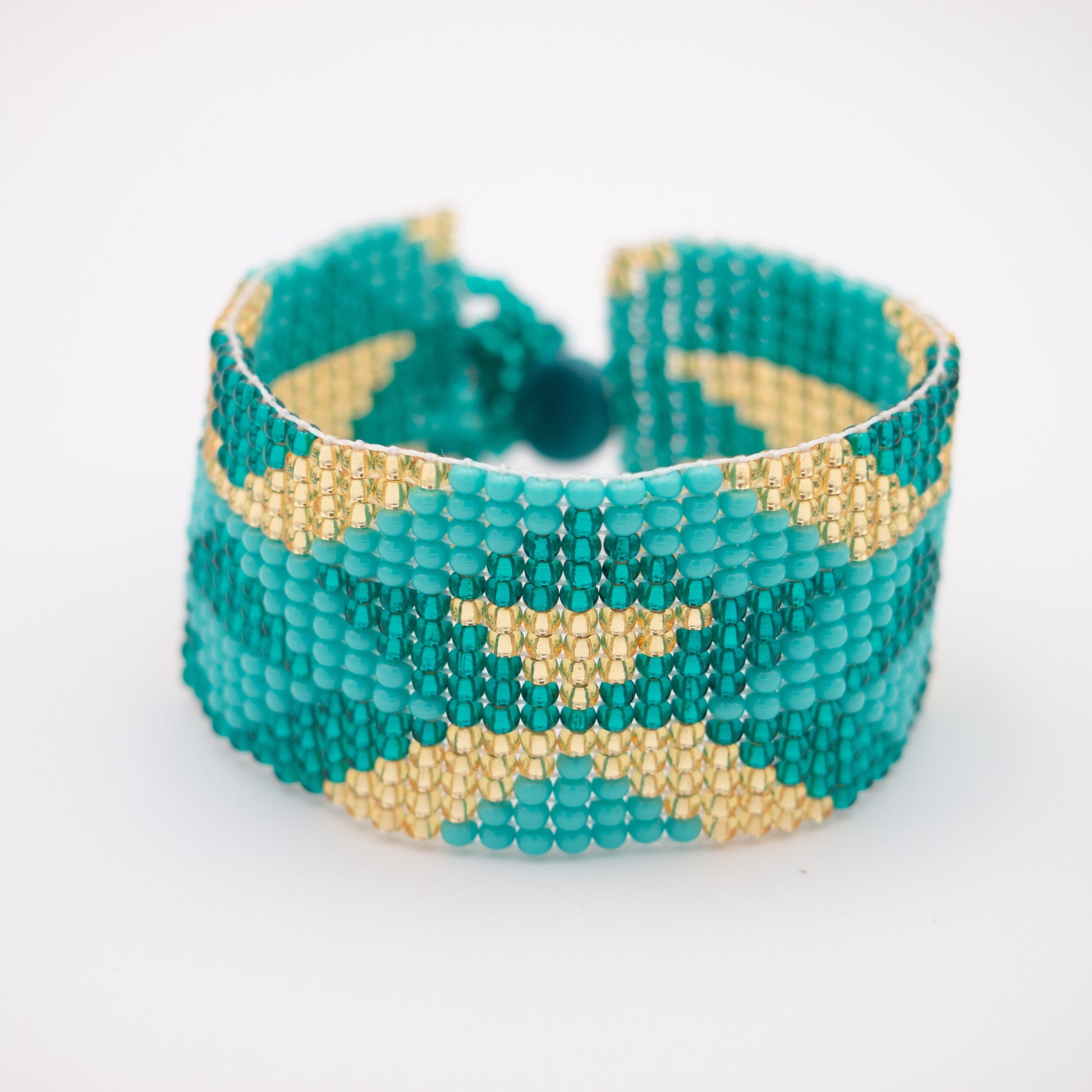 Bracelet perles turquoise Bracelet perles géométrique Bracelet large Bracelet tissé perles rocaille Bracelet bohème Bijoux Boho