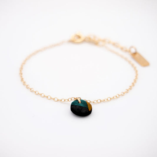 Bracelet Mini Charm Rond Inter en Calebasse Séchée - Chaîne Fine Argent ou Doré