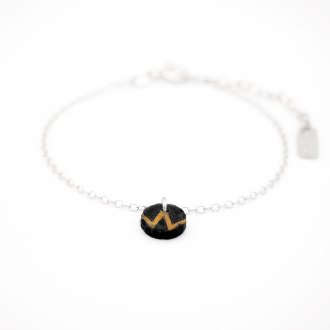 Bracelet Mini Charm Rond Won en Calebasse Séchée - Chaîne Fine Argent ou Doré