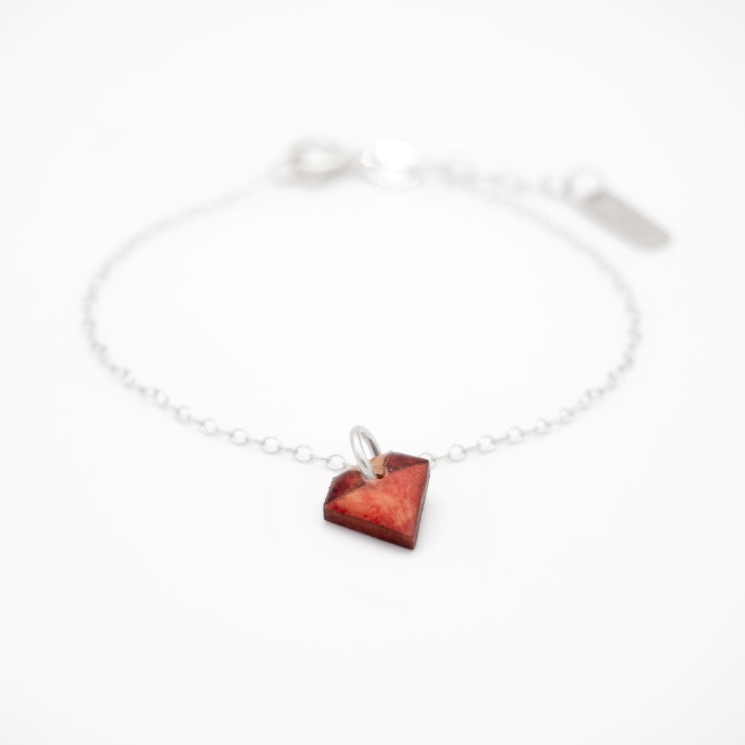 Bracelet Mini Charm Diamant en Calebasse Séchée - Chaîne Fine Argent ou Doré