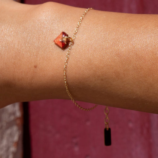 Bracelet Mini Charm Diamant en Calebasse Séchée - Chaîne Fine Argent ou Doré