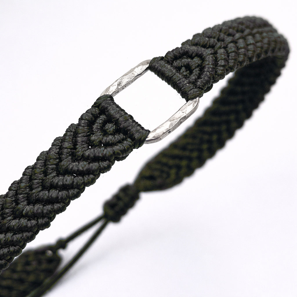 Bracelet Homme Macramé et Argent 925 Fait Main Réglable | Carry