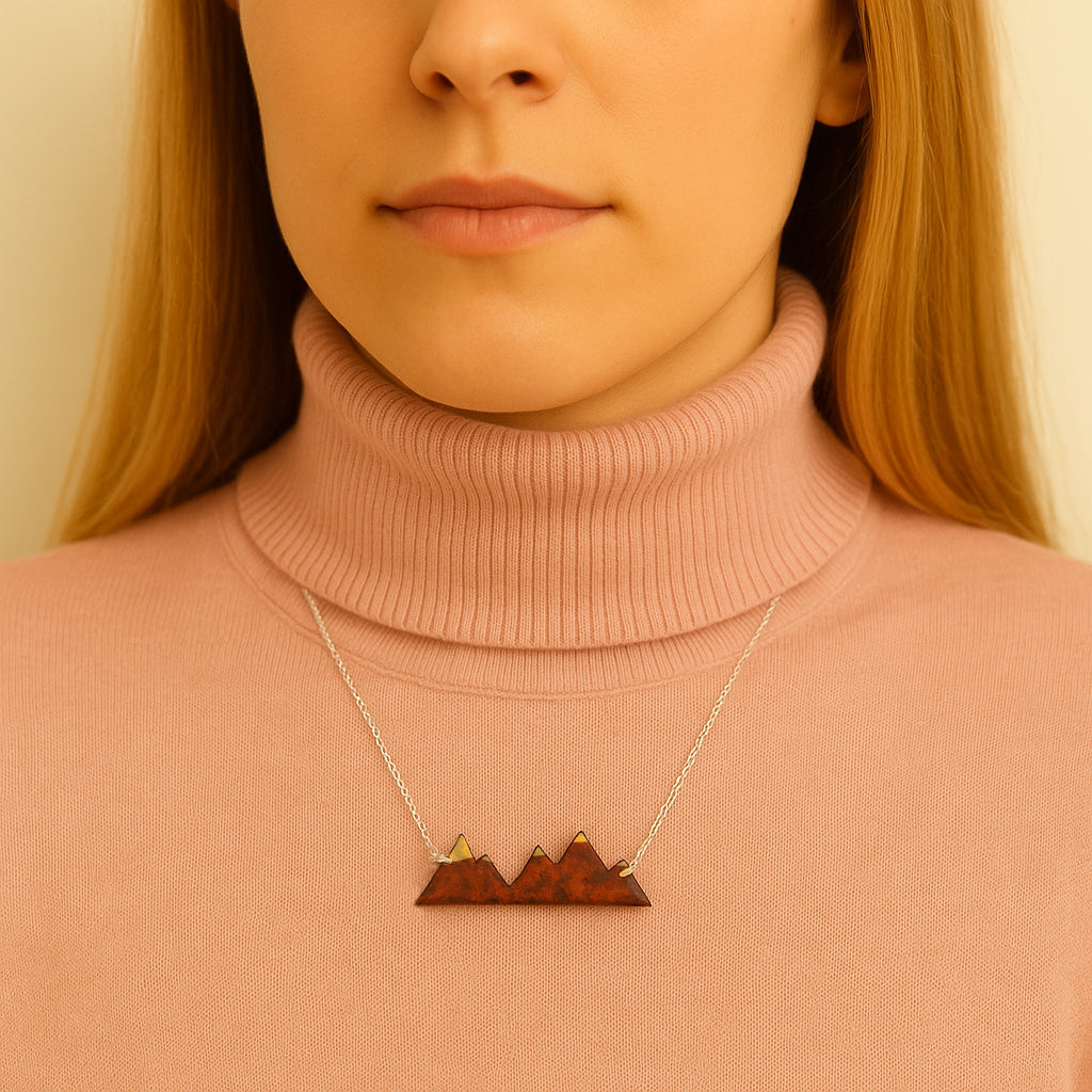 Collier Montagnes en Calebasse séchée fait main chaîne en Argent 925