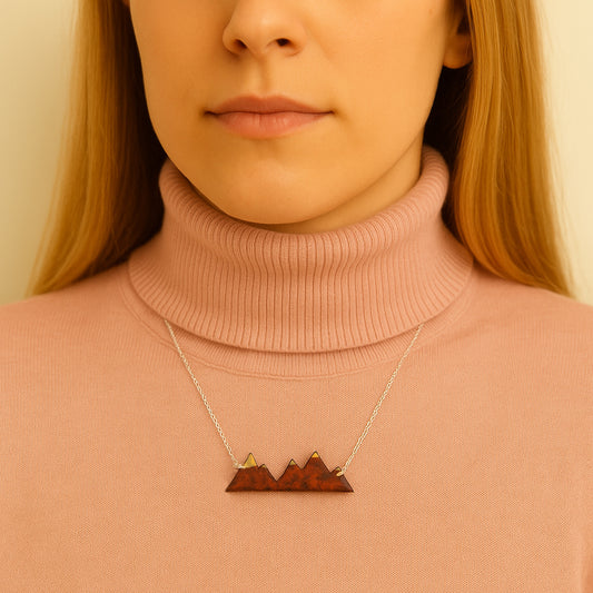 Collier Montagnes en Calebasse séchée fait main chaîne en Argent 925