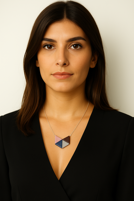 Collier Multicolore en Ivoire Végétal et Argent, Géométrique | Lanio