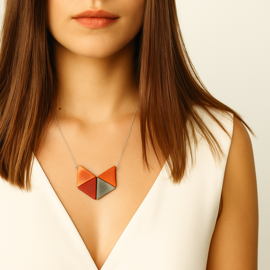 Collier Multicolore en Ivoire Végétal et Argent, Géométrique | Lanio