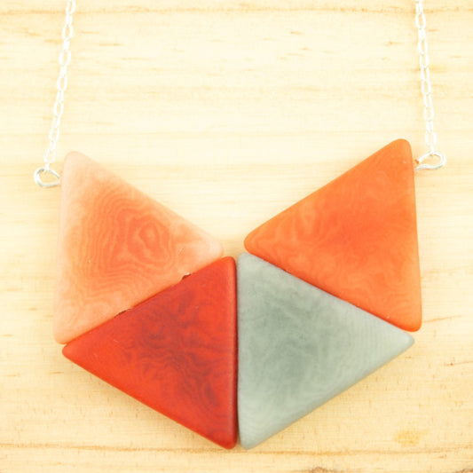 Collier Multicolore en Ivoire Végétal et Argent, Géométrique | Lanio