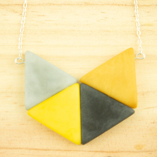 Collier Multicolore en Ivoire Végétal et Argent, Géométrique | Lanio