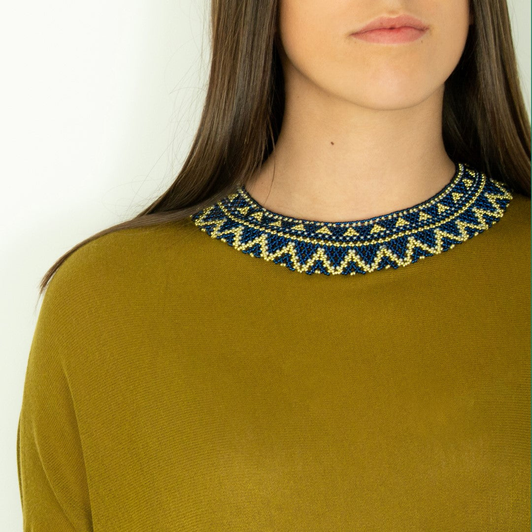 Collier Perles fait main Plastron Ras du cou Rocaille Bobo Chic Ethnique Tissé Main | Okama Tri