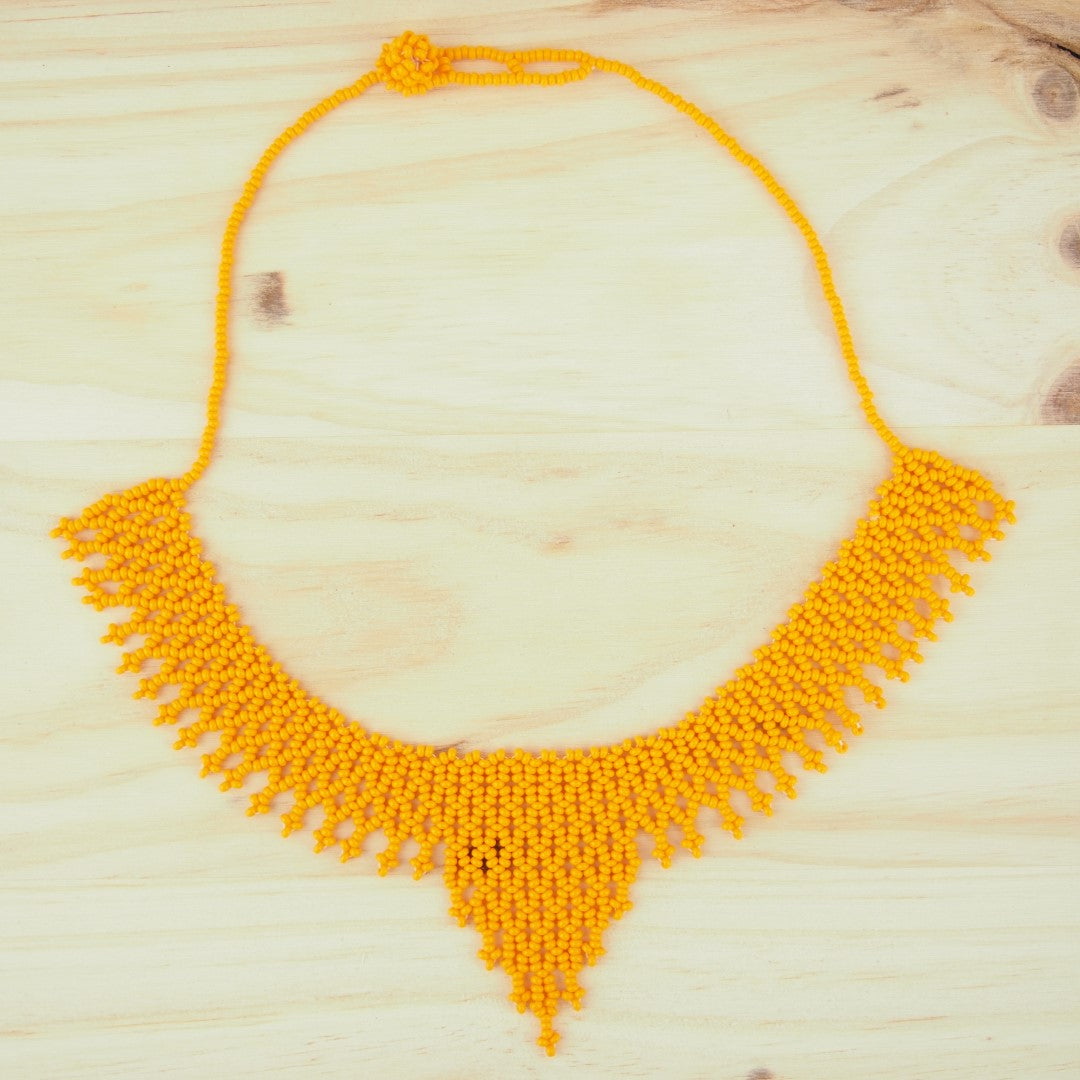 Collier Plastron Miel Perles Rocaille Bobo Chic Ethnique Tissé Main | Okamita