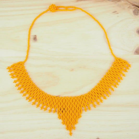 Collier Plastron Miel Perles Rocaille Bobo Chic Ethnique Tissé Main | Okamita