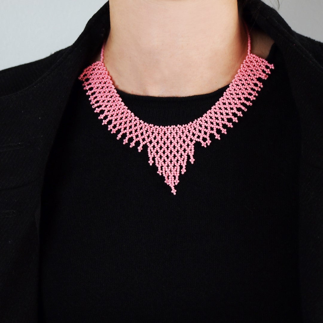 Collier Plastron Miel Perles Rocaille Bobo Chic Ethnique Tissé Main | Okamita