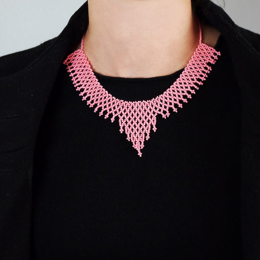 Collier Plastron Miel Perles Rocaille Bobo Chic Ethnique Tissé Main | Okamita