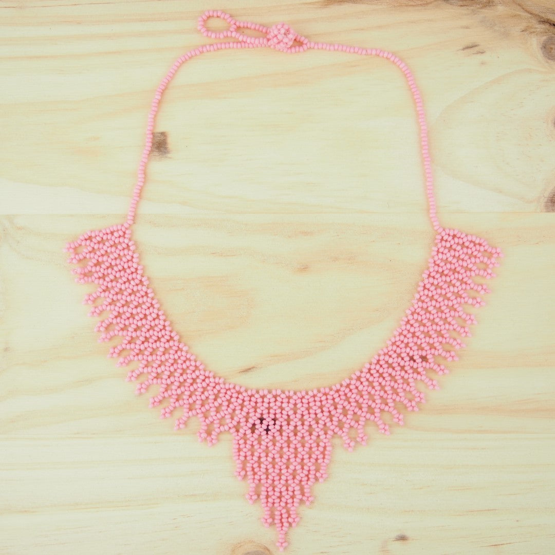 Collier Plastron Miel Perles Rocaille Bobo Chic Ethnique Tissé Main | Okamita
