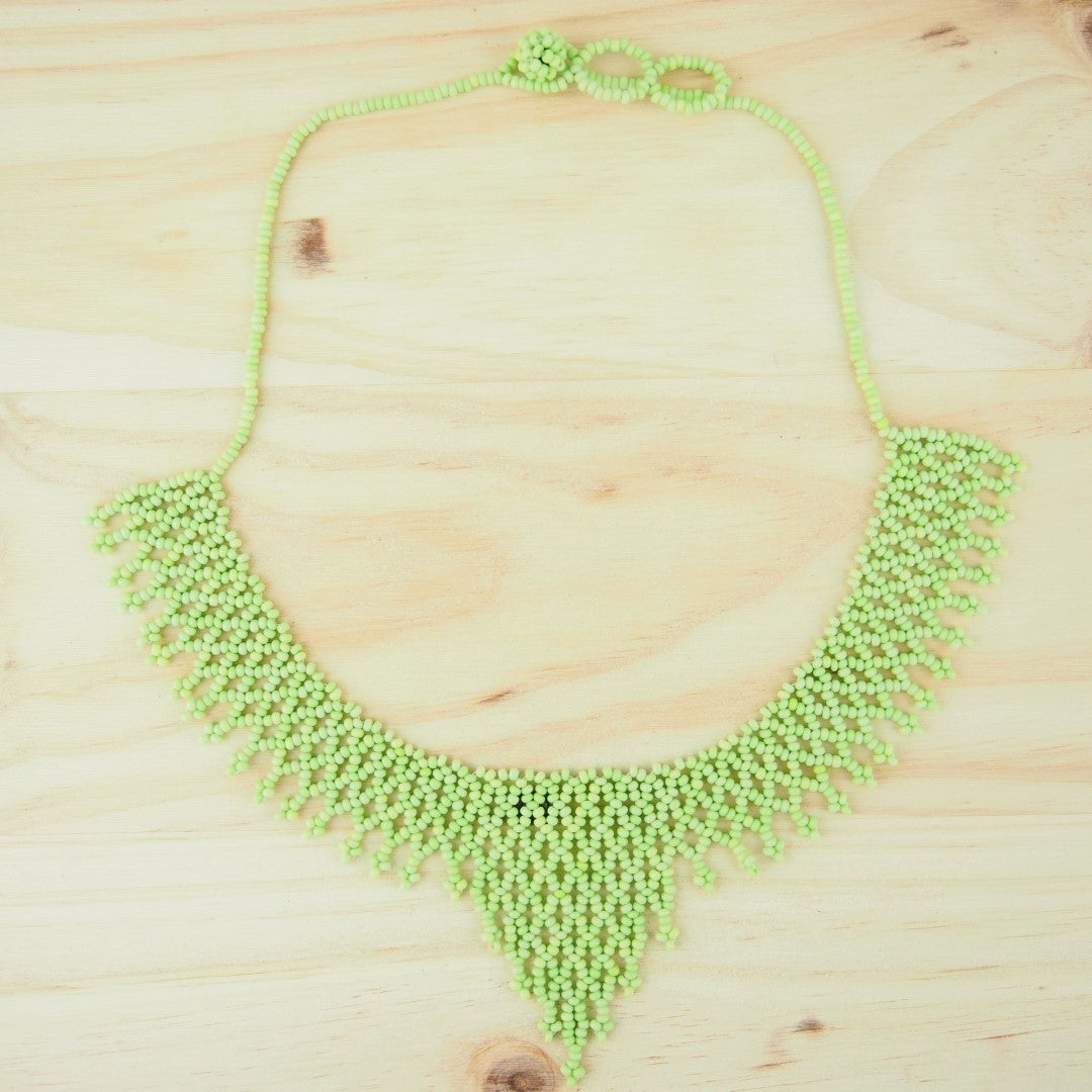 Collier Plastron Miel Perles Rocaille Bobo Chic Ethnique Tissé Main | Okamita