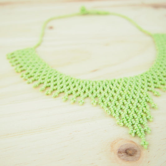 Collier Plastron Miel Perles Rocaille Bobo Chic Ethnique Tissé Main | Okamita