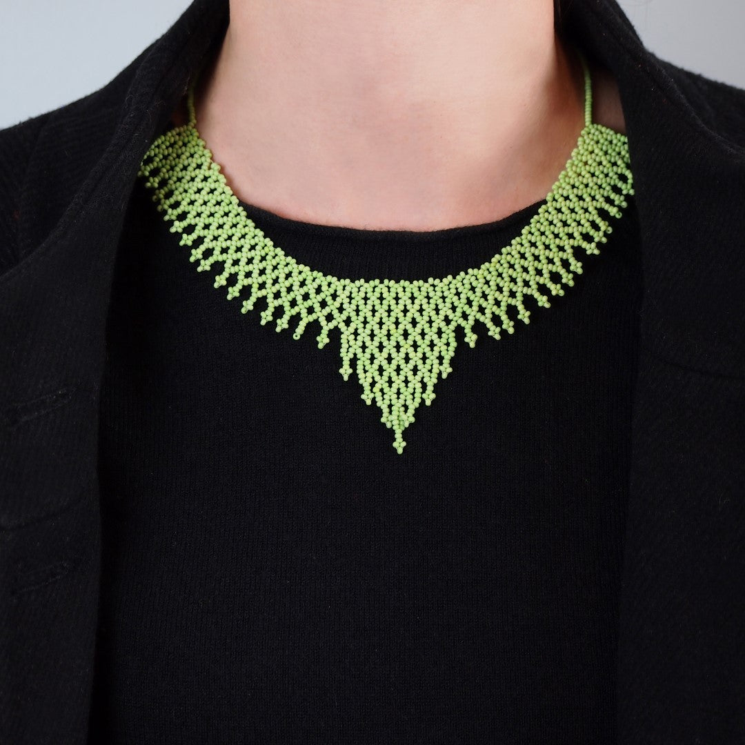 Collier Plastron Miel Perles Rocaille Bobo Chic Ethnique Tissé Main | Okamita