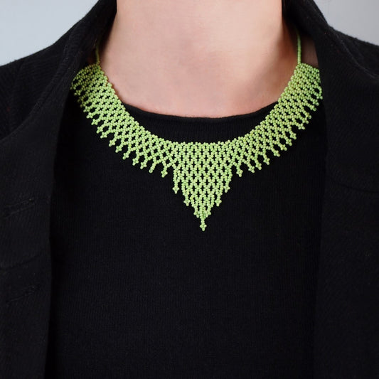 Collier Plastron Miel Perles Rocaille Bobo Chic Ethnique Tissé Main | Okamita