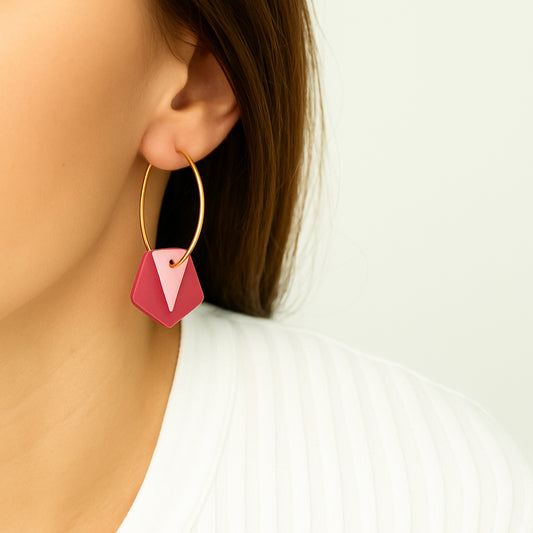 Boucles d'oreilles Créoles en Ivoire Végétal Géométriques , Acier Doré, Argent ou Or fin 24k | Aro Pic