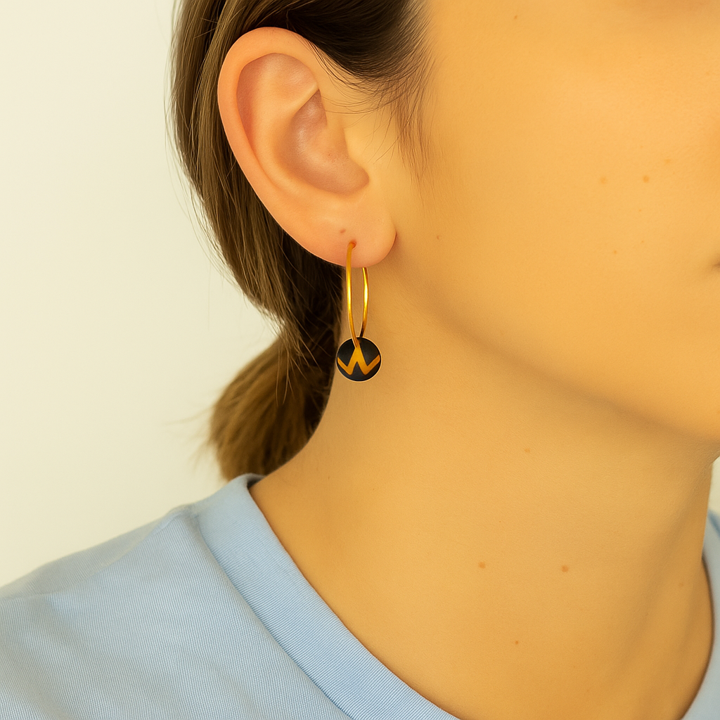 Boucles d'oreilles Créoles en Calebasse Séchée Ronds, Acier Doré, Argent ou Or fin 24k  | Mini Cari Los Won