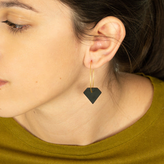 Boucles d'oreilles Créoles en Ivoire Végétal Diamants, Acier Doré, Argent ou Or fin 24k | Aro Dia