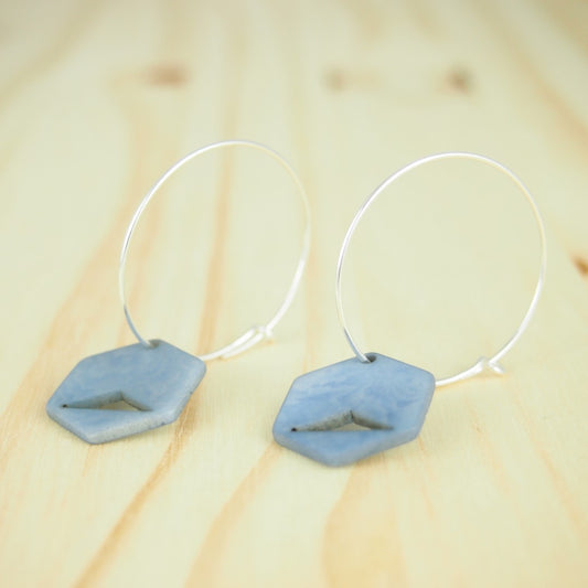 Boucles d'oreilles Créoles en Ivoire Végétal Hexagones, Acier Doré, Argent ou Or fin 24k | Aro Hex