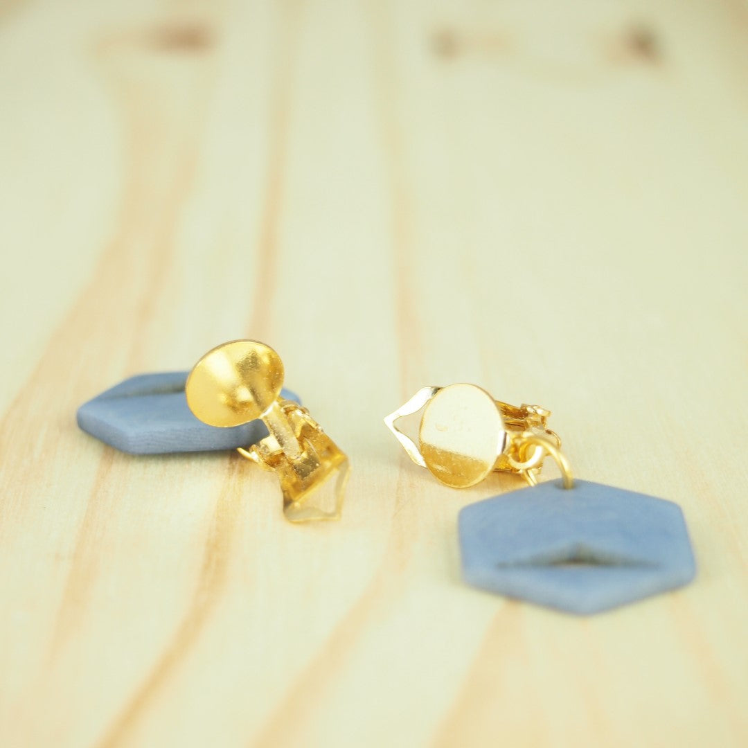 Boucles d'oreilles Créoles en Ivoire Végétal Hexagones, Acier Doré, Argent ou Or fin 24k | Aro Hex