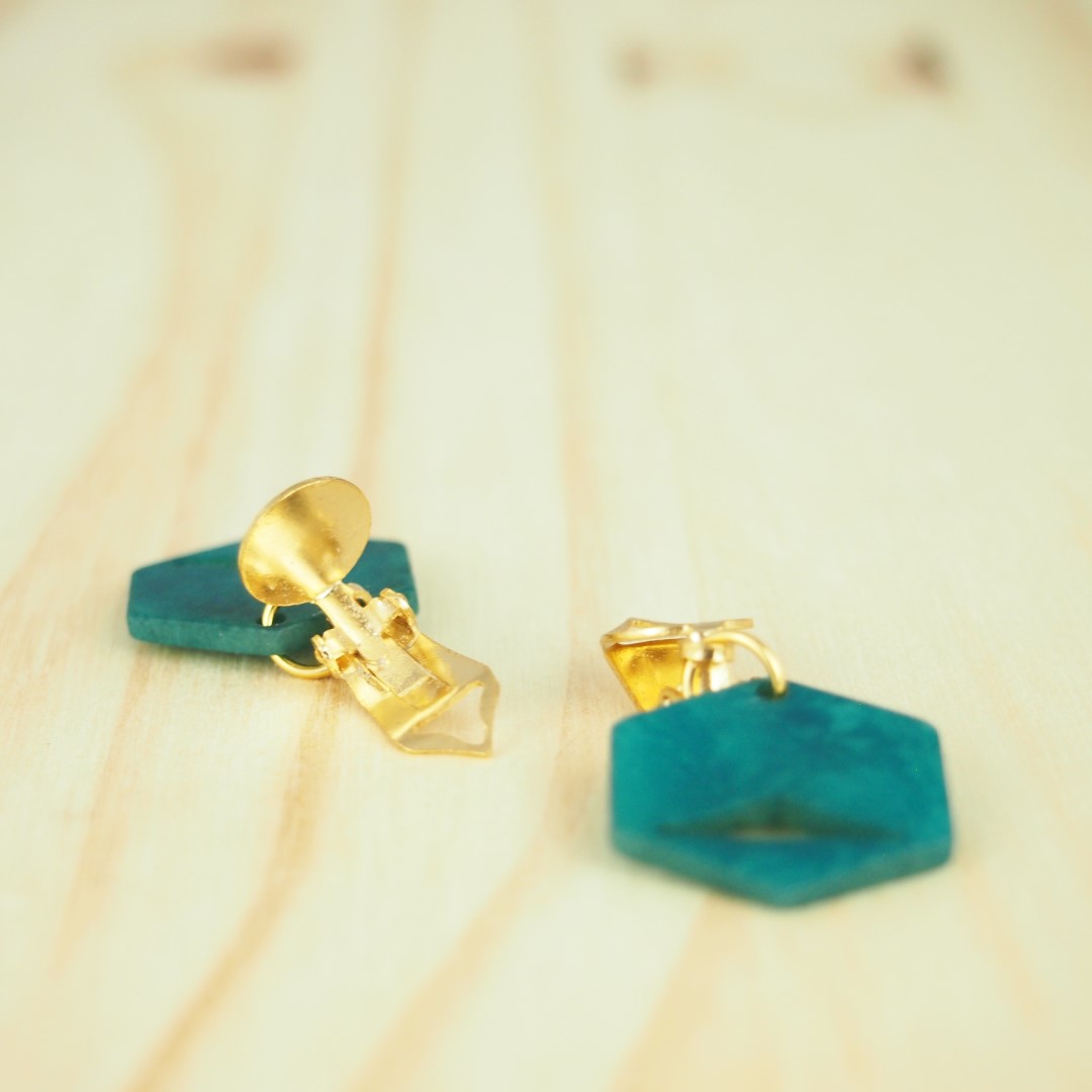 Boucles d'oreilles Créoles en Ivoire Végétal Hexagones, Acier Doré, Argent ou Or fin 24k | Aro Hex