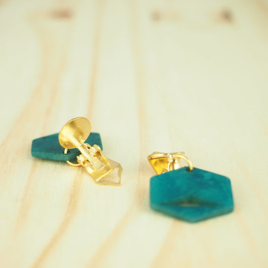 Boucles d'oreilles Créoles en Ivoire Végétal Hexagones, Acier Doré, Argent ou Or fin 24k | Aro Hex