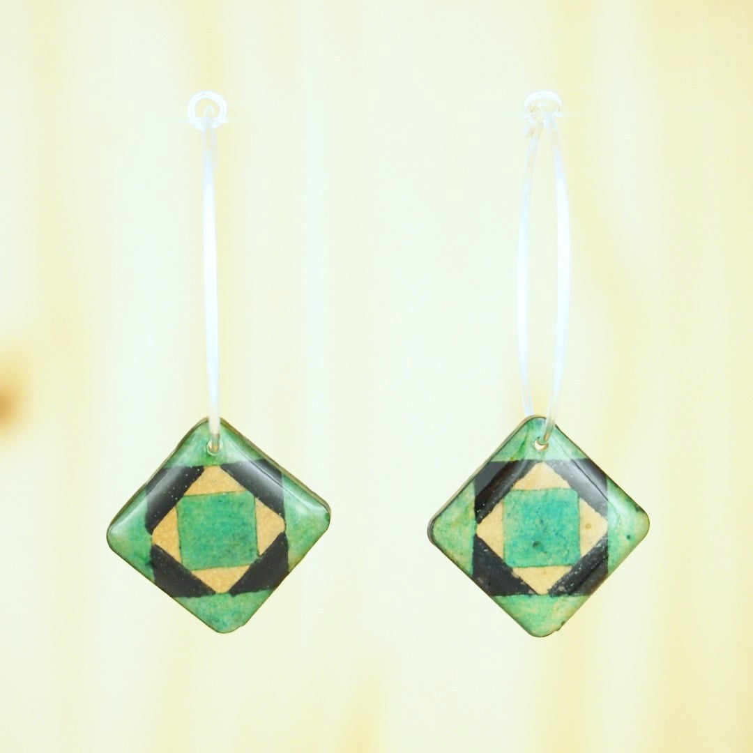 Boucles d'oreilles Créoles en Calebasse Séchée Carrées, Acier Doré, Argent ou Or fin 24k  | Cari Los