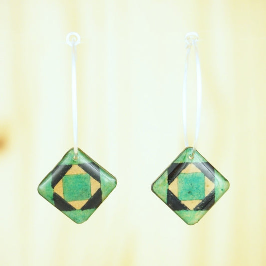 Boucles d'oreilles Créoles en Calebasse Séchée Carrées, Acier Doré, Argent ou Or fin 24k  | Cari Los