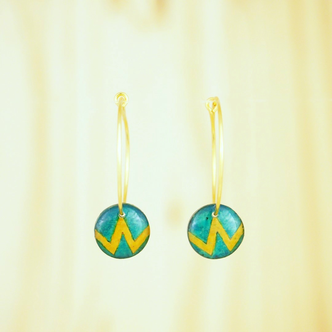 Boucles d'oreilles Créoles en Calebasse Séchée Ronds, Acier Doré, Argent ou Or fin 24k  | Mini Cari Los Won