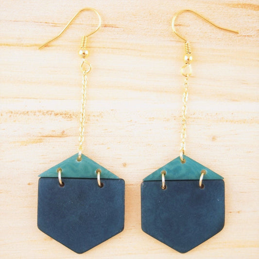 Boucles d'oreilles hexagone boucles d'oreille turquoise ivoire végétal boucles d'oreilles minimalistes boucles d'oreilles géométriques