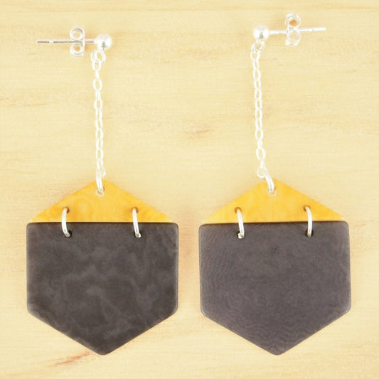 Boucles d'oreilles hexagone boucles d'oreille turquoise ivoire végétal boucles d'oreilles minimalistes boucles d'oreilles géométriques Noires